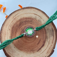 Sterling Silver Flower Meenakari Rakhi -Green