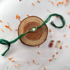 Sterling Silver Flower Meenakari Rakhi -Green
