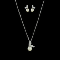 Sterling Silver Sparkling Silver Pearl Whisper Necklace Set