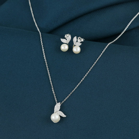 Sterling Silver Sparkling Silver Pearl Whisper Necklace Set