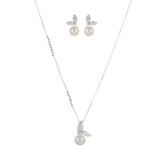 Sterling Silver Sparkling Silver Pearl Whisper Necklace Set