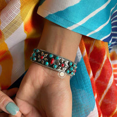 Dilkash Turquoise Coral Flower Bangle