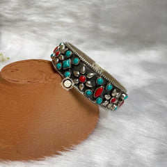 Dilkash Turquoise Coral Flower Bangle