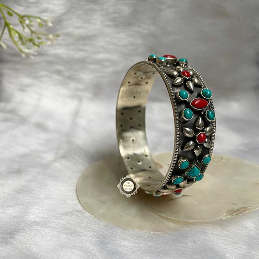 Dilkash Turquoise Coral Flower Bangle