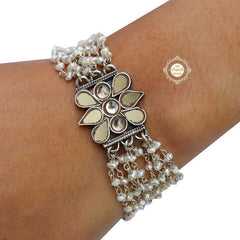 Sterling Silver Afghan White Glass Bracelet