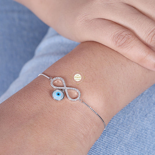 Sparkling Silver Infinity Evil Eye Bracelet