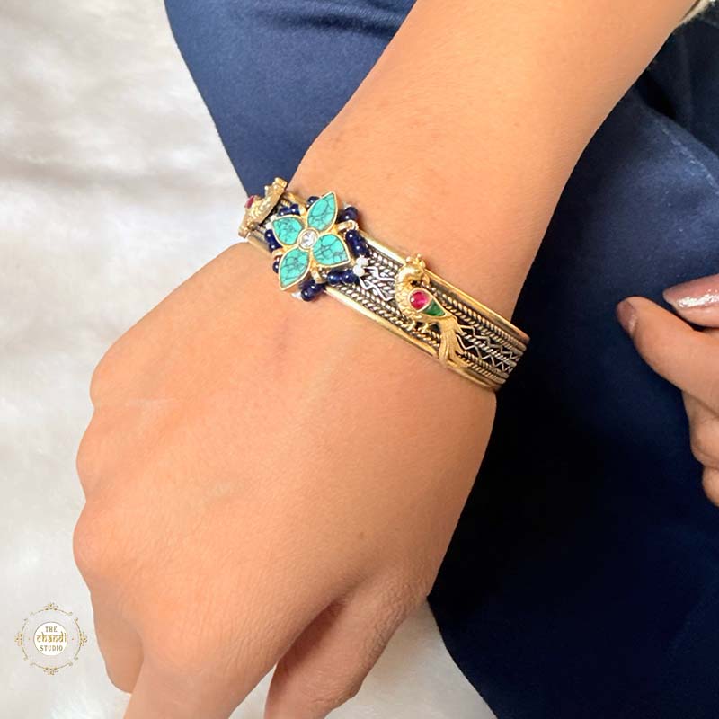 Sterling Silver Turquoise Kada (Piece)