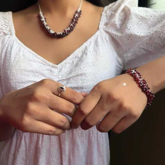 Sterling Silver Natural Garnet Bracelet