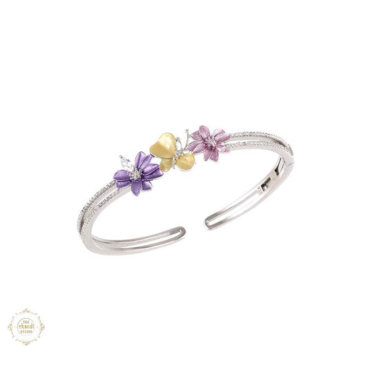 Sterling Silver Sparkling Floral Fant Bracelet