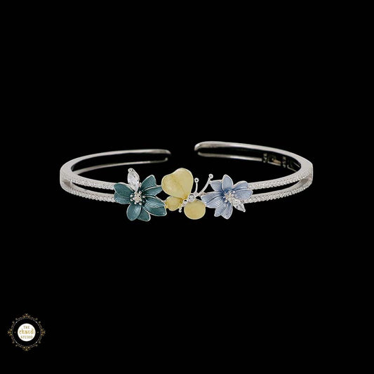 Sterling Silver Sparkling Floral Fant Bracelet