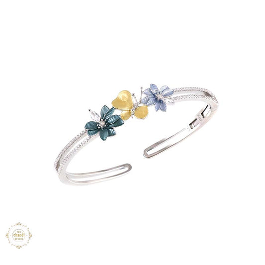 Sterling Silver Sparkling Floral Fant Bracelet