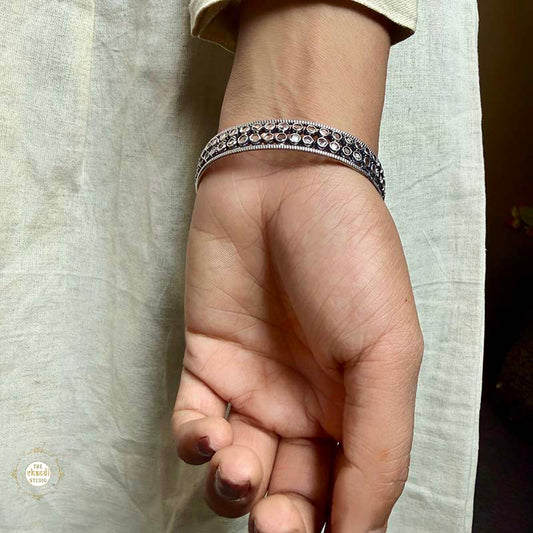 Sterling Silver Double Line Glass Bangle (Piece)