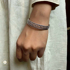 Sterling Silver Double Line Glass Bangle (Piece)