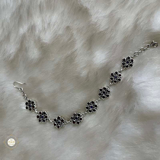 925 Sterling Silver Amethyst Garnet Flower Bracelet