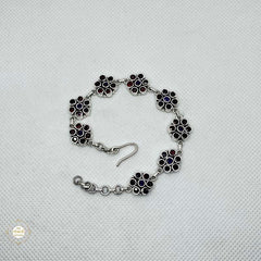 925 Sterling Silver Amethyst Garnet Flower Bracelet