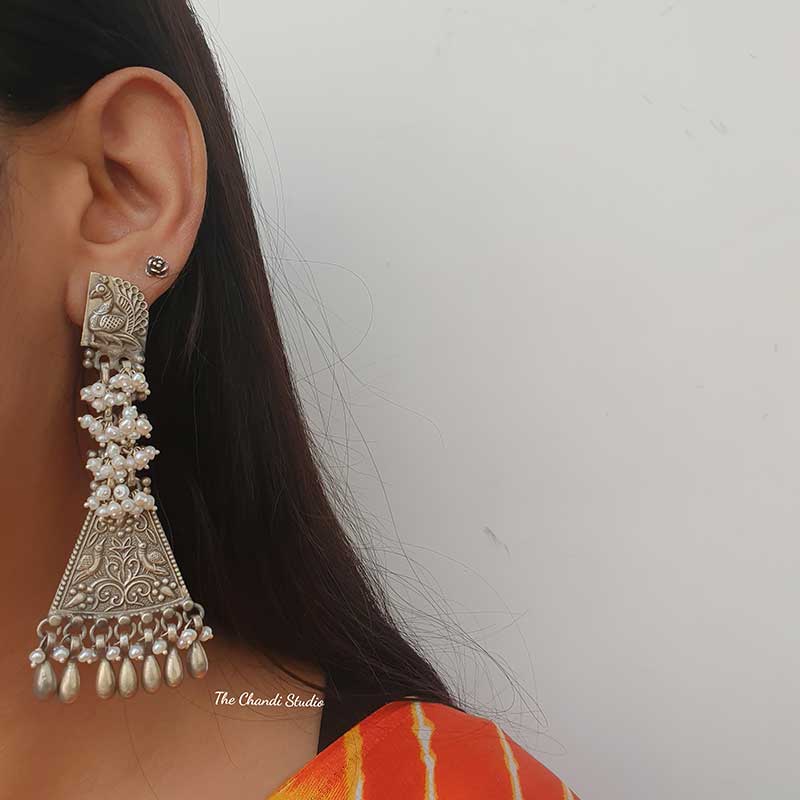 Pearl Bunch Peacock Earring