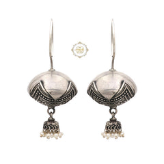 Emboss Ball Drop With Pearl Jhumki Earring