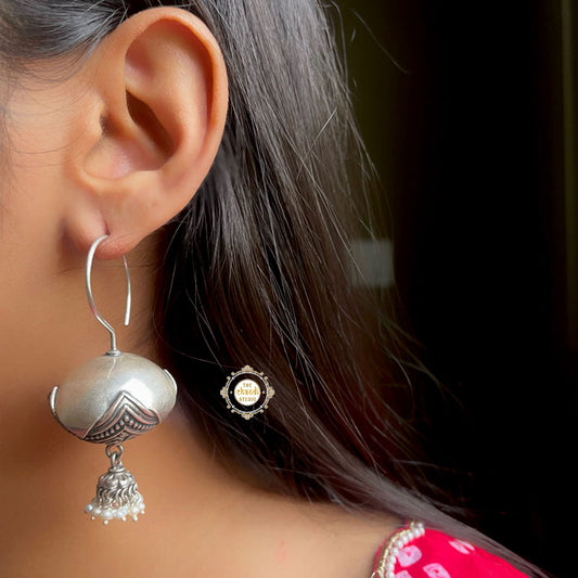 Emboss Ball Drop With Pearl Jhumki Earring