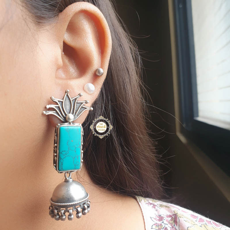 Stone Lotus Jhumki Earring