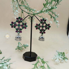 925 Sterling Silver Bunch Of Flower With Jhumki Earring