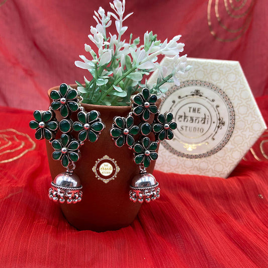 925 Sterling Silver Bunch Of Flower With Jhumki Earring