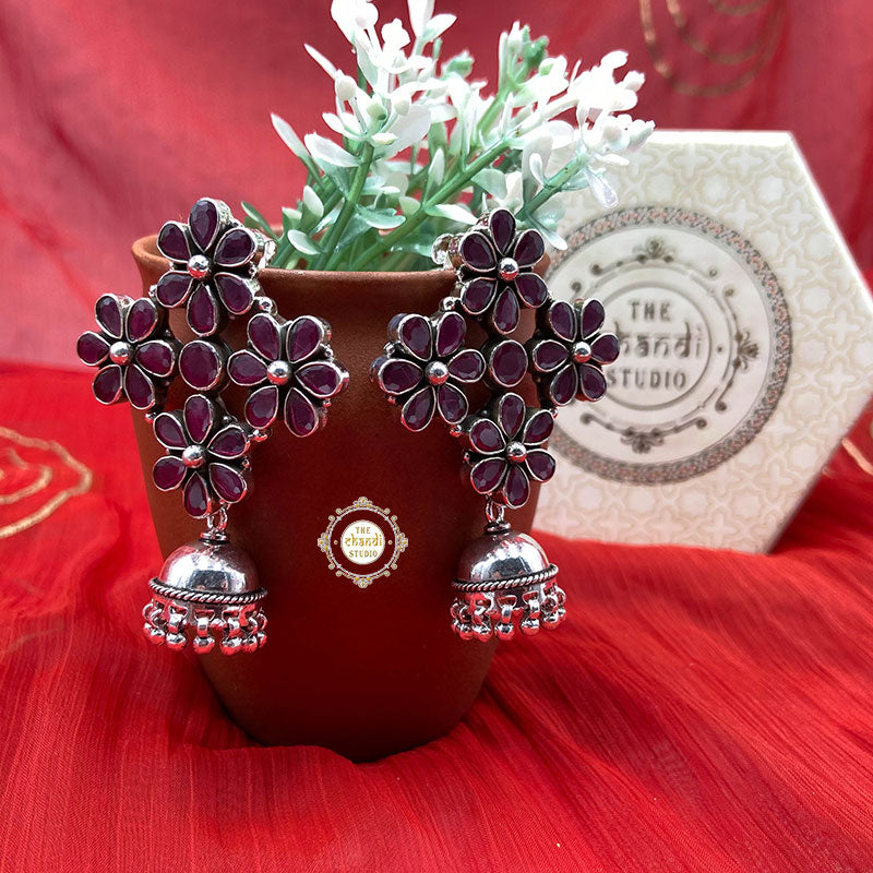 925 Sterling Silver Bunch Of Flower With Jhumki Earring