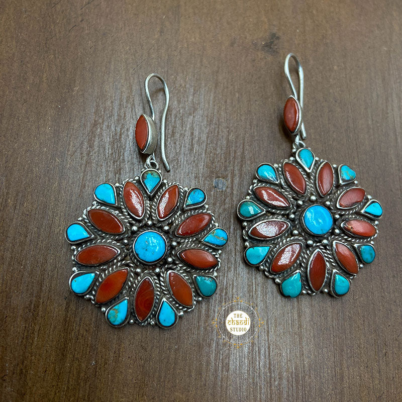 Floral Hoop Earring -Semi Precious