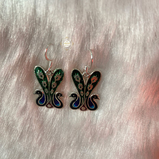 Peacock Hook Enamel Earring