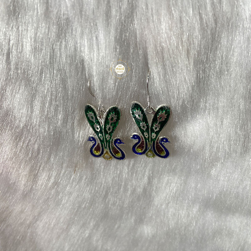 Peacock Hook Enamel Earring