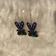 Peacock Hook Enamel Earring