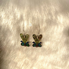 Peacock Hook Enamel Earring