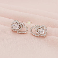 Sparkling Silver Double Hearts Stud