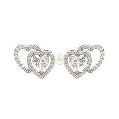 Sparkling Silver Double Hearts Stud