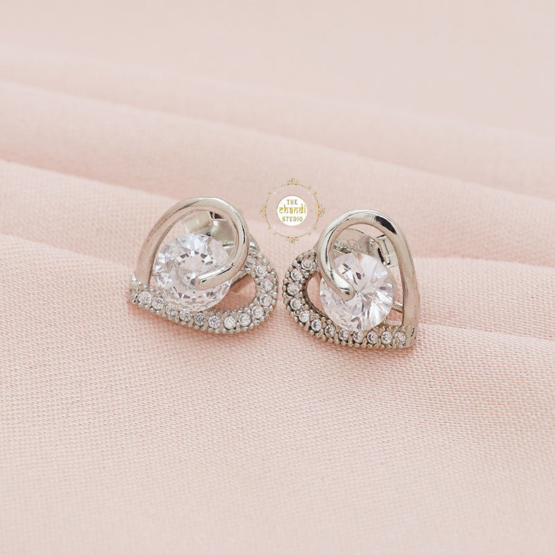 Sparkling Silver Heart Stud