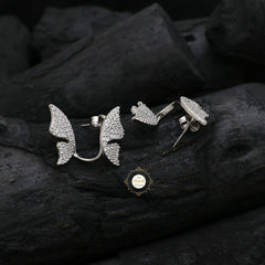 Sparkling Silver Butterfly Wings Earring