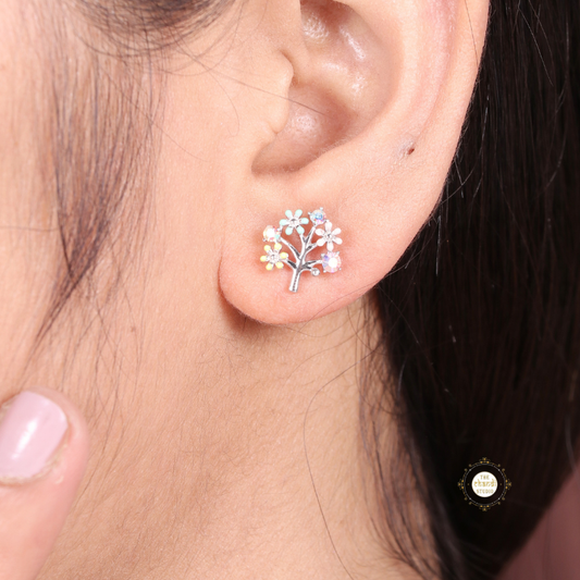 Sparkling Silver Tree Of Life Studs