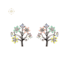 Sparkling Silver Tree Of Life Studs