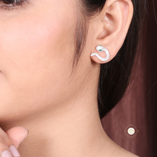 Sparkling Silver Statement Snake Studs