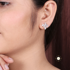 Sparkling Silver Statement Leafy Studs