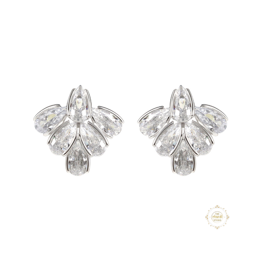 Sparkling Silver Statement Leafy Studs