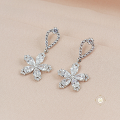 Sparkling Silver Floral Delight Drop Earrings