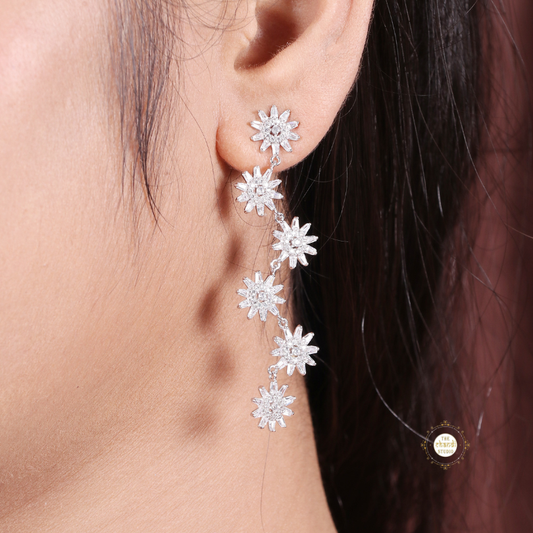 Sparkling Silver Wildflower Tassel Earring