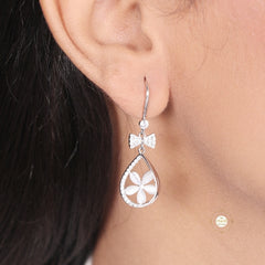 Sparkling Silver Petal Teardrop Earring