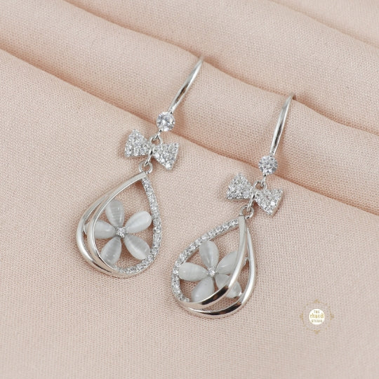 Sparkling Silver Petal Teardrop Earring