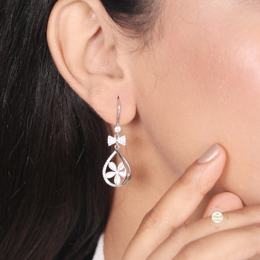 Sparkling Silver Petal Teardrop Earring