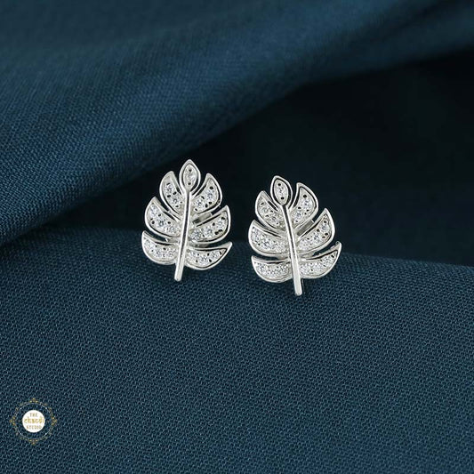 Sterling Silver Sparkling  Leaf Earring