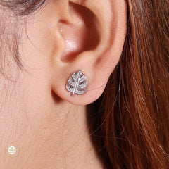 Sterling Silver Sparkling  Leaf Earring