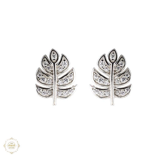 Sterling Silver Sparkling  Leaf Earring