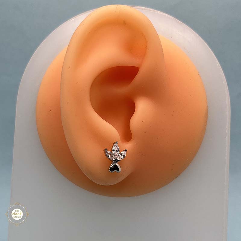 Silver Crystal Leaf Bud Stud