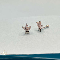 925 Sterling Silver Crystal Leaf Bud Stud Unisex (Piece)